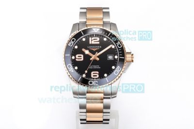 Swiss Replica Longines HydroConquest Two Tone Rose Gold Watch Black Dial 41MM